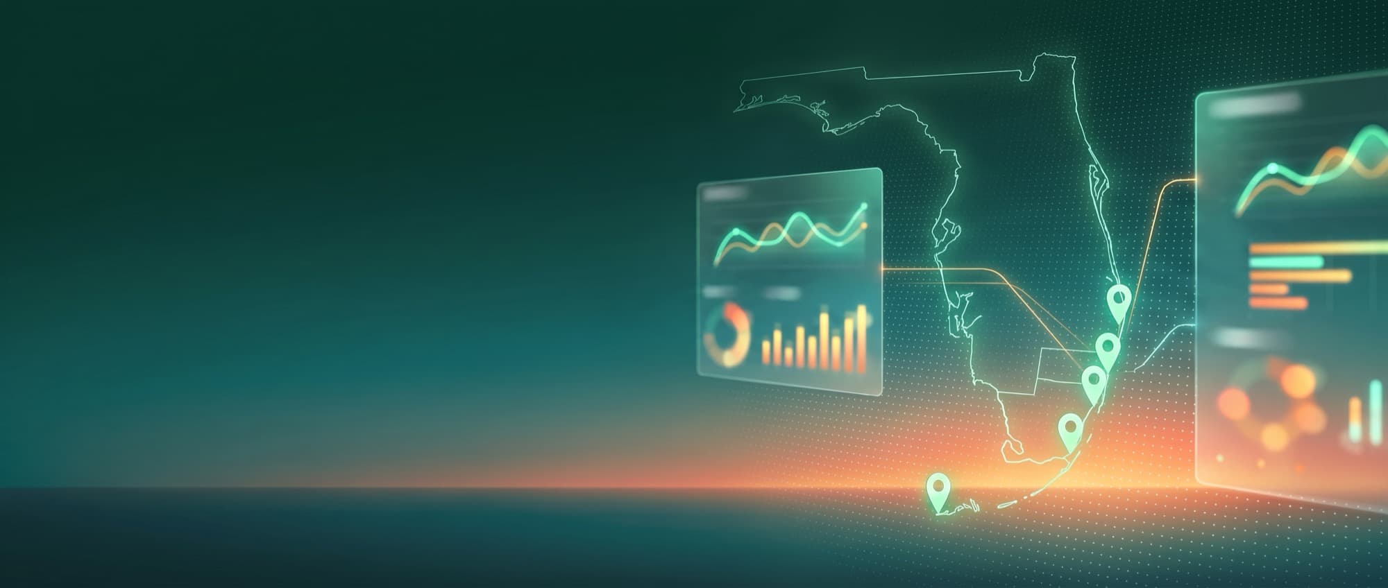 Dashboard texture with a faint South Florida outline