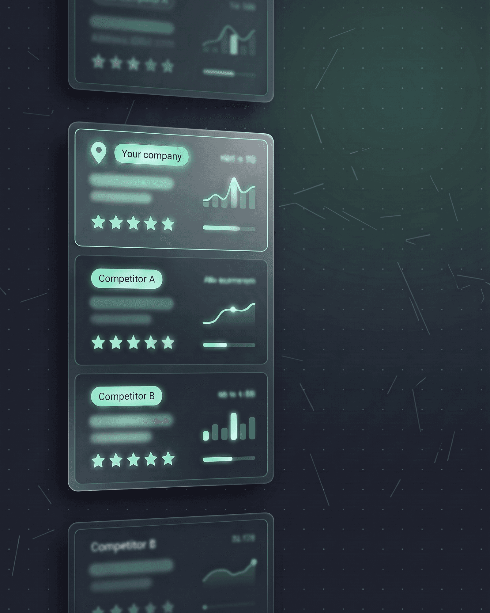 A local results card with Your company listed first, above Competitor A and Competitor B