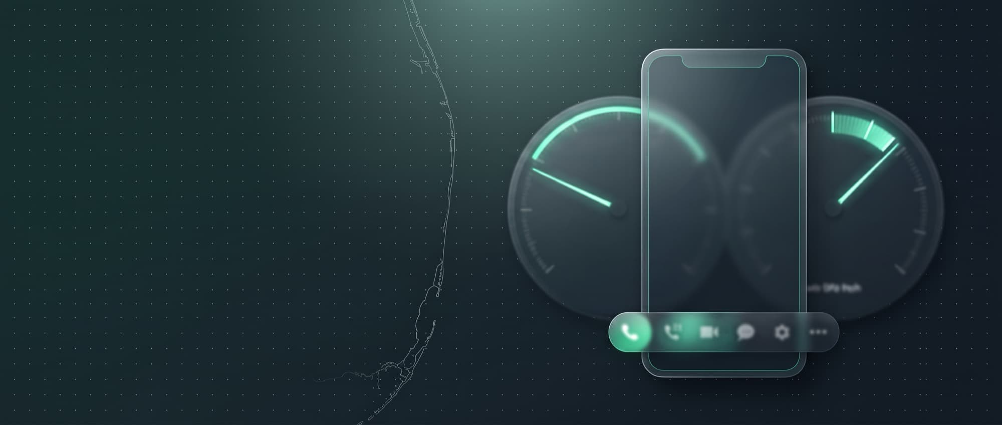 A phone screen with a call and text bar and soft gauge dials