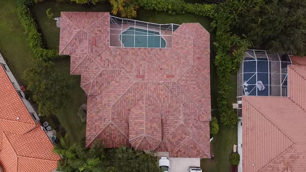 Aerial view of a completed Fort Lauderdale tile roof replacement by M&M Roofing